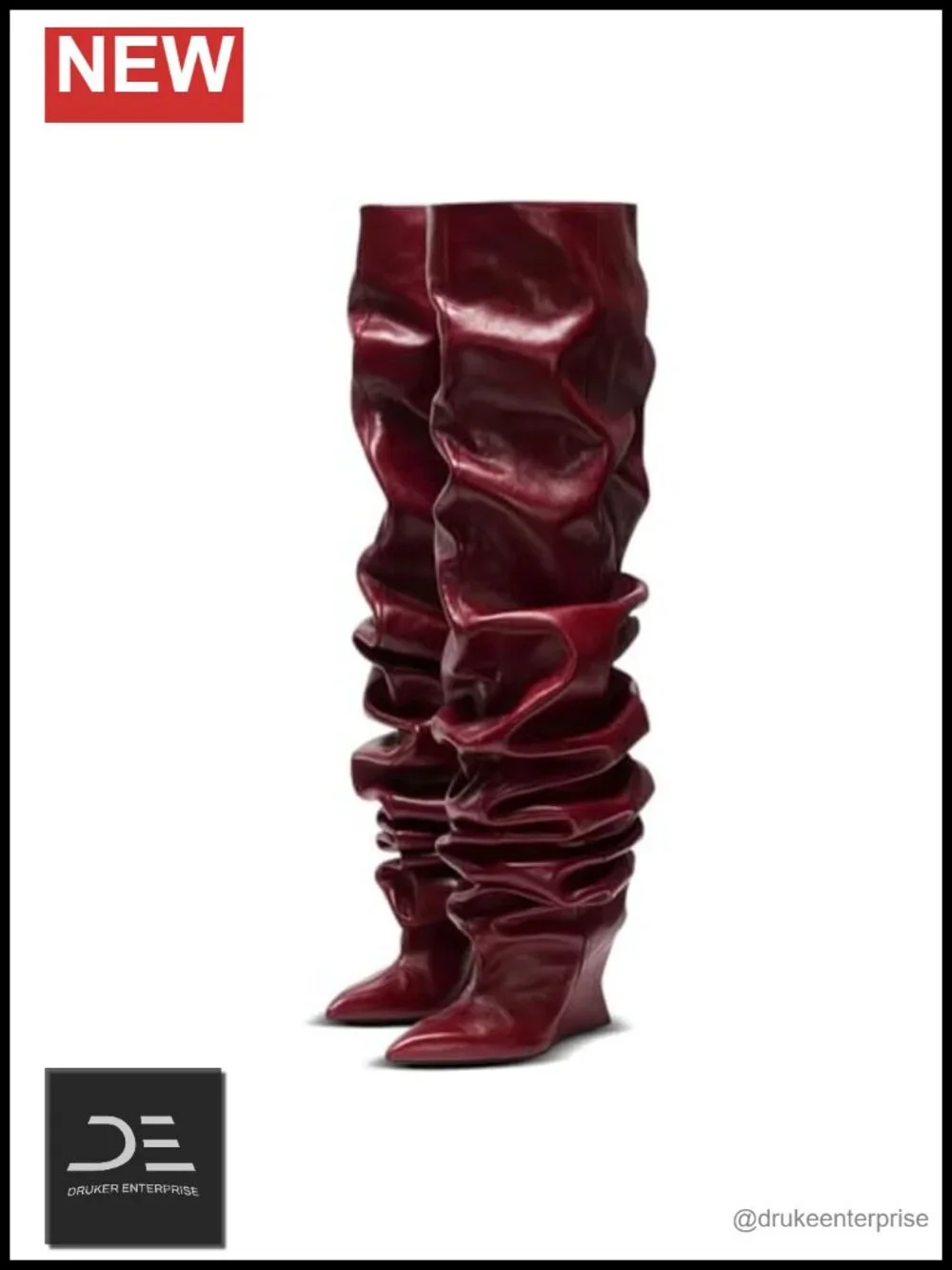 Wedge Heel Ruched Over the Knee Boots for Women Wide Calf Pointed Toe